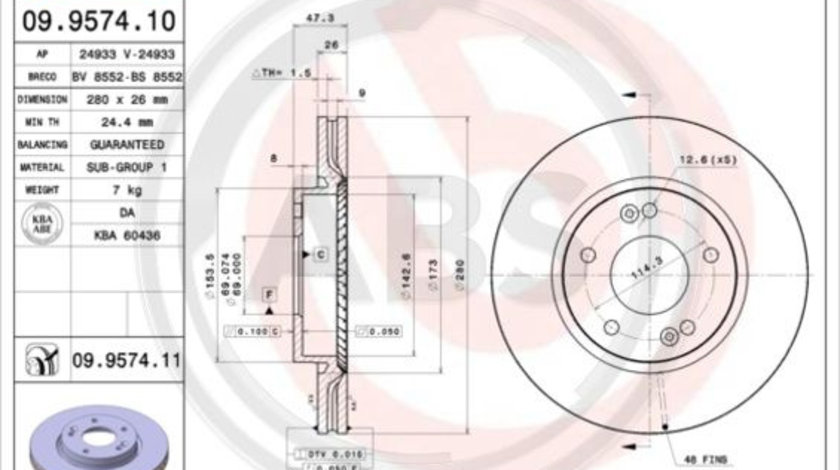 Disc frana punte fata (09957411 ABS) CHANGAN,HYUNDAI,HYUNDAI (BEIJING),JAC,KIA,KIA (DYK)