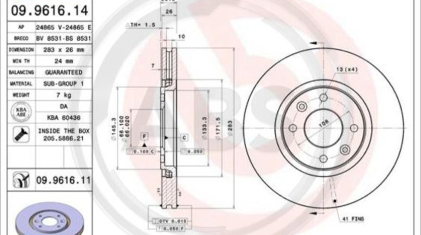 Disc frana punte fata (09961611 ABS) PEUGEOT