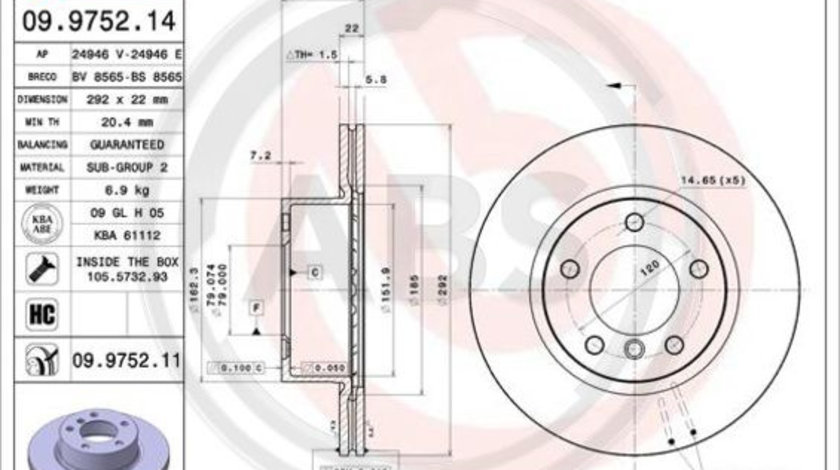 Disc frana punte fata (09975211 ABS) BMW,BMW (BRILLIANCE)