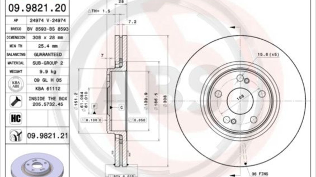 Disc frana punte fata (09982121 ABS) FENGXING,RENAULT