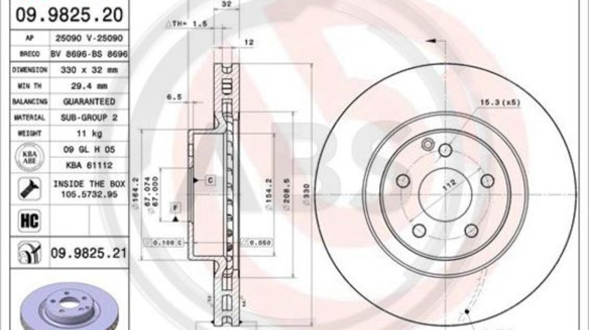 Disc frana punte fata (09982521 ABS) MERCEDES-BENZ,MERCEDES-BENZ (BBDC)