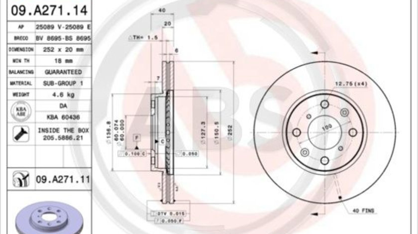 Disc frana punte fata (09A27111 ABS) OPEL,SUZUKI,SUZUKI (CHANGAN),SUZUKI (CHANGHE),VAUXHALL