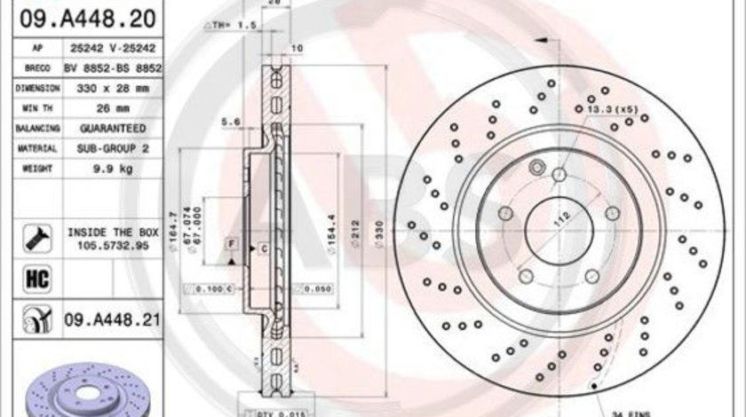 Disc frana punte fata (09A44821 ABS) MERCEDES-BENZ