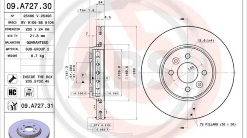 Disc frana punte fata (09A72731 ABS) DACIA,RENAULT