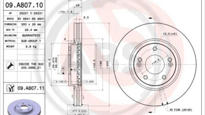 Disc frana punte fata (09A80711 ABS) KIA