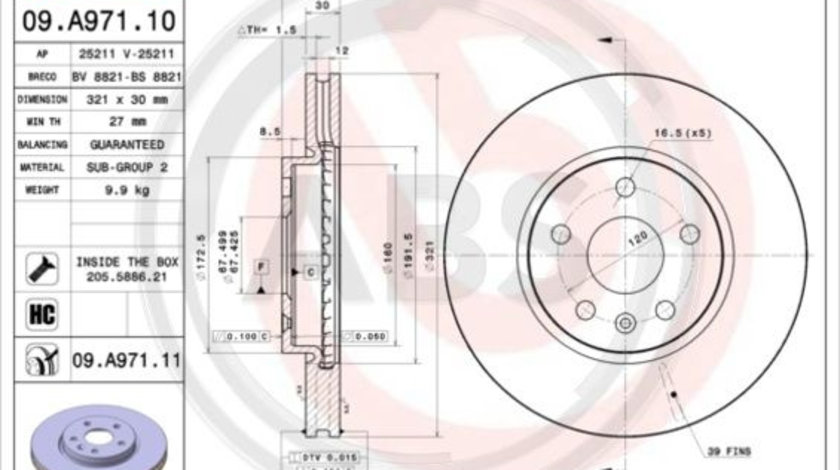 Disc frana punte fata (09A97111 ABS) BUICK (SGM),CHEVROLET,OPEL,ROEWE (SAIC),SAAB,VAUXHALL