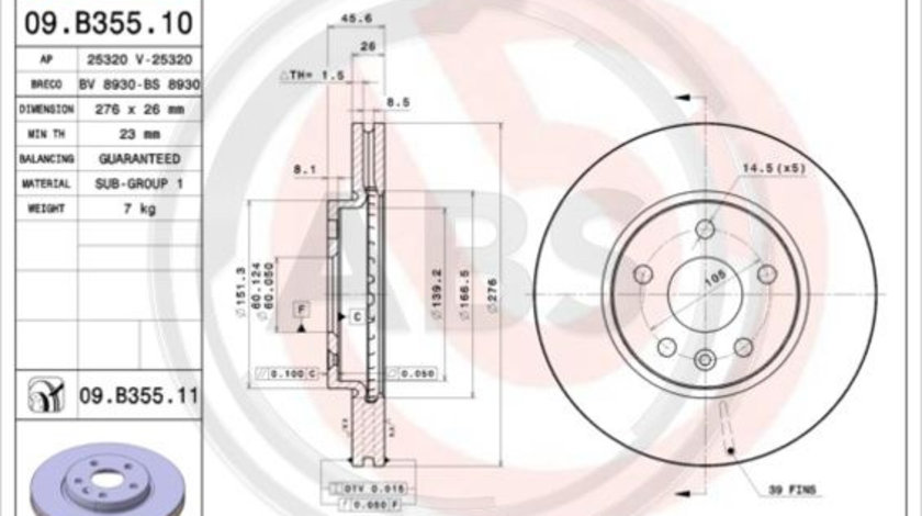 Disc frana punte fata (09B35511 ABS) CHEVROLET,OPEL,VAUXHALL