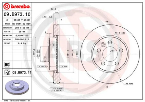 Disc frana punte fata (09B97311 ABS) VW