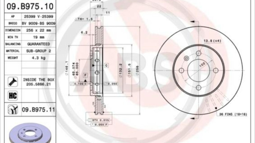 Disc frana punte fata (09B97511 ABS) SEAT,SKODA,VW