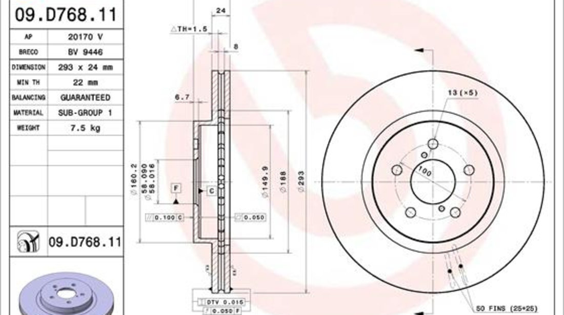 Disc frana punte fata (09D76811 BREMBO) SUBARU