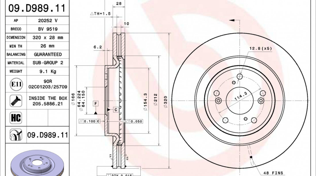 Disc frana punte fata (09D98911 BREMBO) HONDA