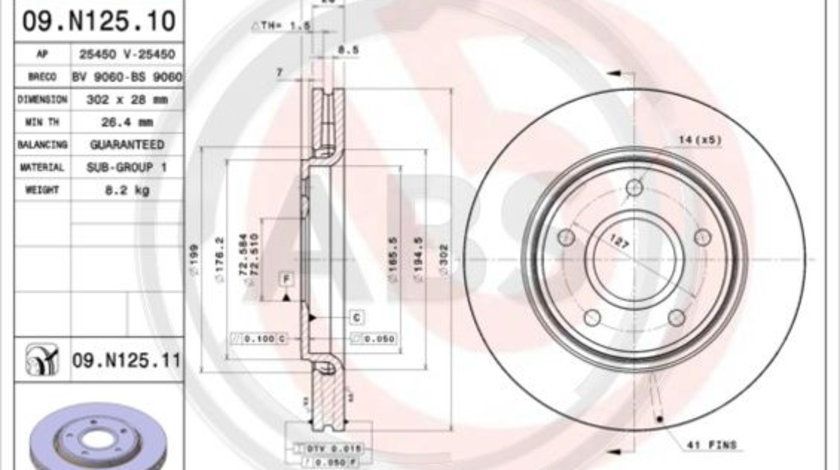 Disc frana punte fata (09N12511 ABS) CHRYSLER,DODGE,FIAT,VW