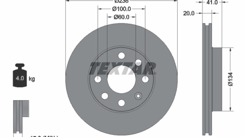 Disc frana punte fata (92029603 TEXTAR) BEDFORD,BUICK (SGM),CHEVROLET,CHEVROLET (SGM),DAEWOO,FSO,HOLDEN,OPEL,VAUXHALL,ZAZ