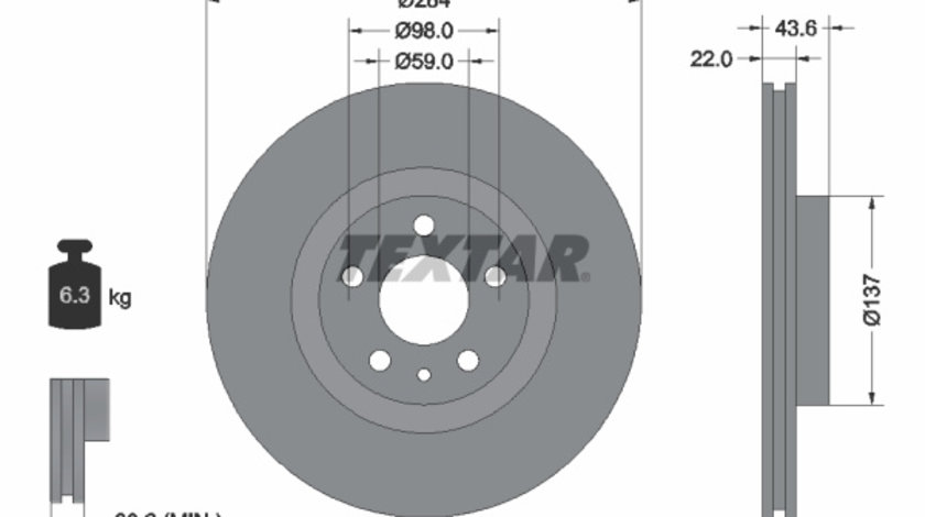 Disc frana punte fata (92046803 TEXTAR) ALFA ROMEO,DODGE,FIAT,KIA,LANCIA,OPEL,VAUXHALL