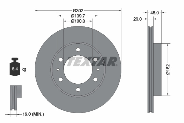 Disc frana punte fata (92080400 TEXTAR) TOYOTA,VW