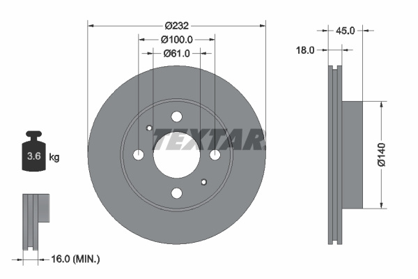 Disc frana punte fata (92090900 TEXTAR) NISSAN