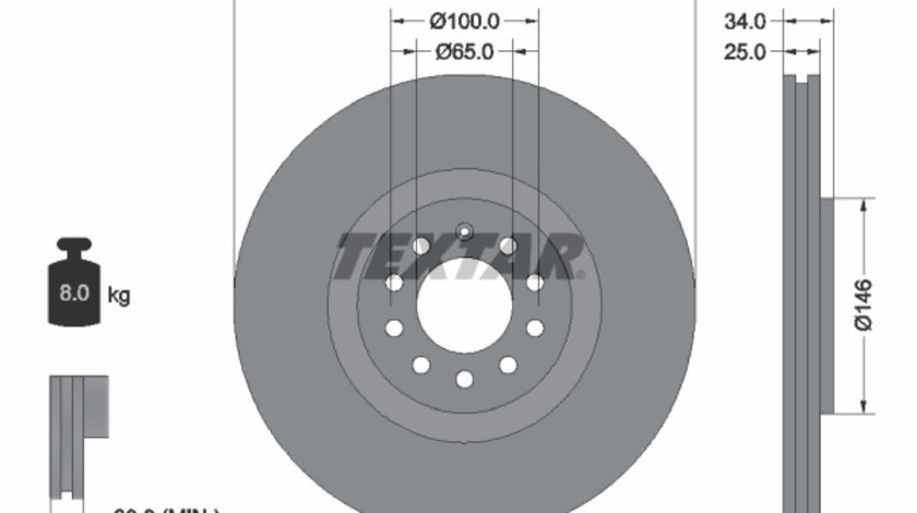 Disc frana punte fata (92098505 TEXTAR) AUDI,SEAT,SKODA,VW,VW (FAW)