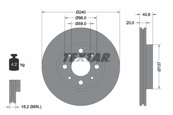 Disc frana punte fata (92118003 TEXTAR) FIAT,FORD