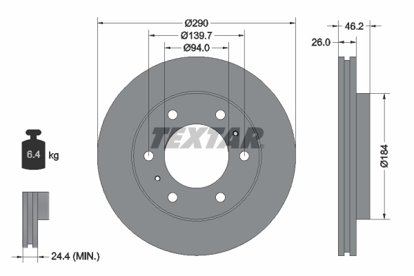 Disc frana punte fata (92128800 TEXTAR) MITSUBISHI,MITSUBISHI (GAC)