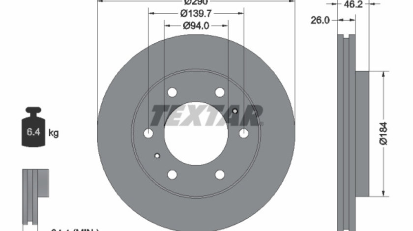 Disc frana punte fata (92128800 TEXTAR) MITSUBISHI,MITSUBISHI (GAC)