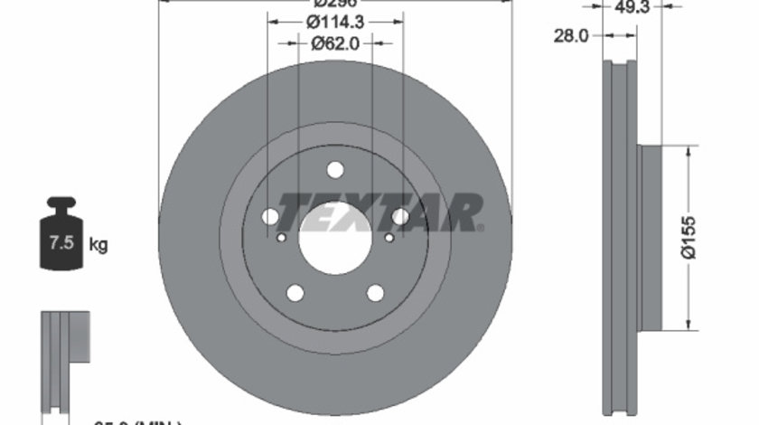 Disc frana punte fata (92168803 TEXTAR) DAIHATSU,EMGRAND,ENGLON,GEELY,GLEAGLE,HAWTAI,LEXUS,SCION,TOYOTA,TOYOTA (FAW),TOYOTA (GAC)