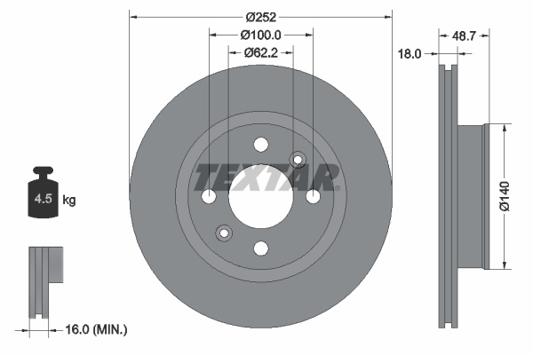 Disc frana punte fata (92196500 TEXTAR) HYUNDAI,KIA