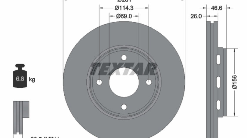 Disc frana punte fata (92204400 TEXTAR) MITSUBISHI,SMART