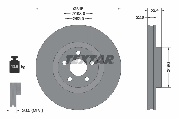 Disc frana punte fata (92293603 TEXTAR) FORD,FORD (CHANGAN),FORD USA,LINCOLN