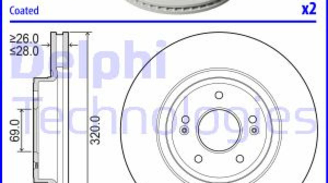 Disc frana punte fata (BG5078C DELPHI) KIA