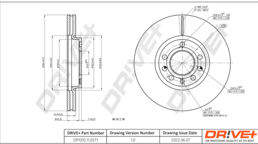 Disc frana punte fata (DP1010110371 DRIVE) CADILLAC,CHEVROLET,FIAT,LADA,OPEL,SAAB,VAUXHALL