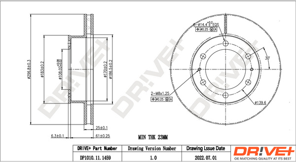 Disc frana punte fata (DP1010111459 DRIVE) TOYOTA