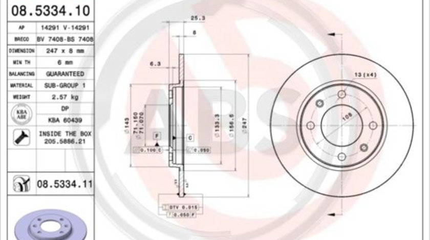 Disc frana puntea spate (08533411 ABS) Citroen,Citroen (DF-PSA),PEUGEOT,PEUGEOT (DF-PSA)