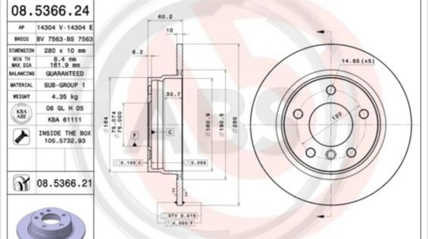 Disc frana puntea spate (08536621 ABS) BMW,BMW (BRILLIANCE)