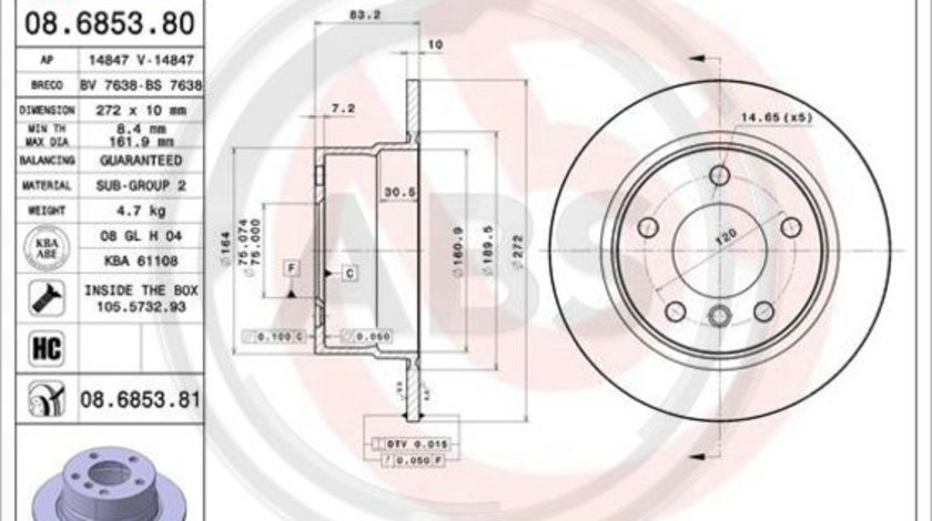 Disc frana puntea spate (08685381 ABS) BMW