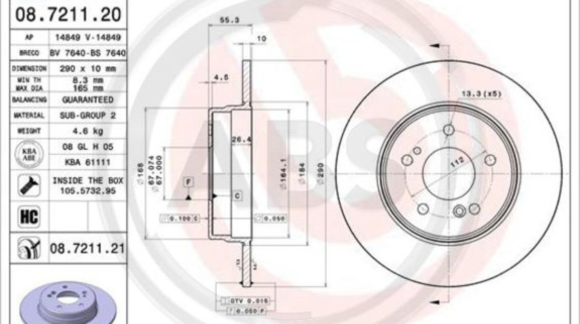 Disc frana puntea spate (08721121 ABS) MERCEDES-BENZ