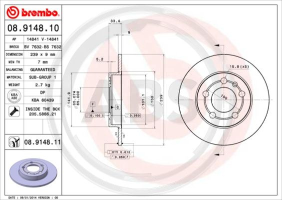 Disc frana puntea spate (08914811 ABS) AUDI,SKODA,VW