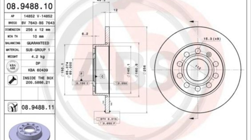 Disc frana puntea spate (08948811 ABS) AUDI,SEAT,SKODA,SKODA (SVW),VW,VW (FAW),VW (SVW)