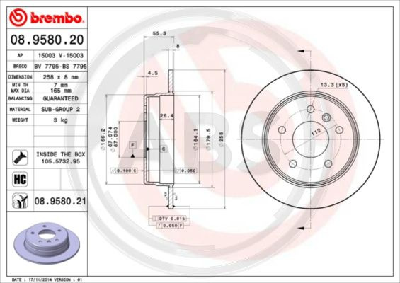 Disc frana puntea spate (08958021 ABS) MERCEDES-BENZ