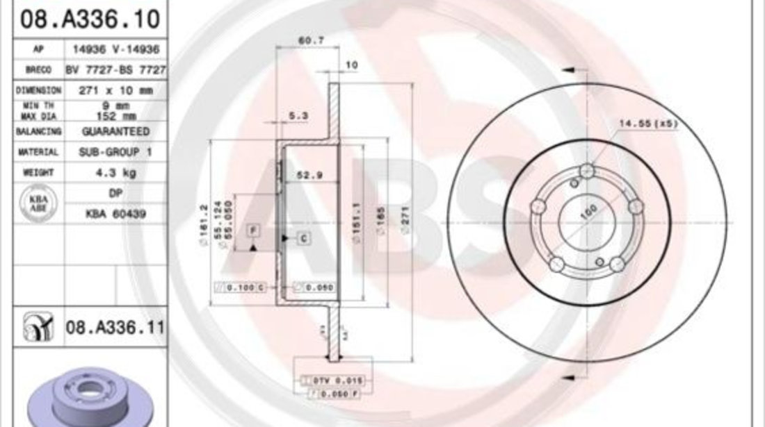 Disc frana puntea spate (08A33611 ABS) TOYOTA