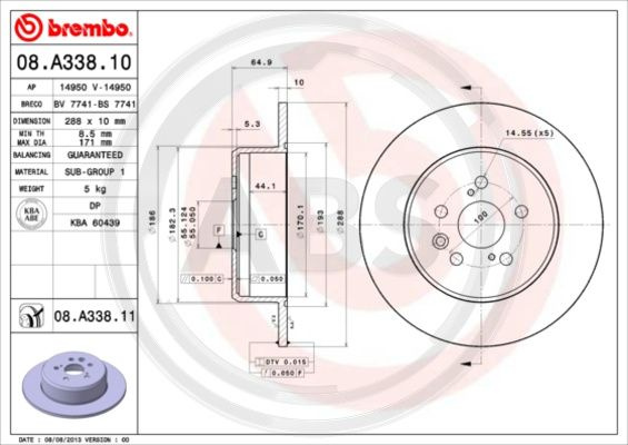 Disc frana puntea spate (08A33811 ABS) TOYOTA