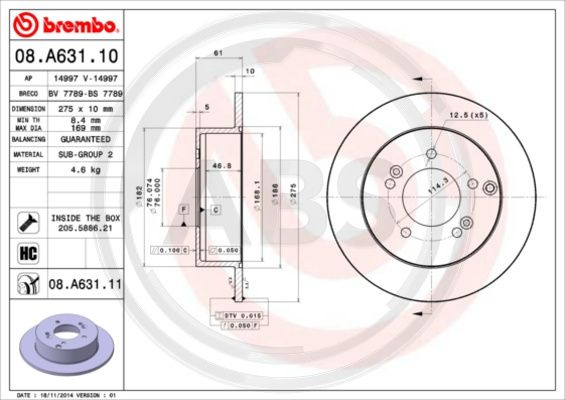 Disc frana puntea spate (08A63111 ABS) KIA