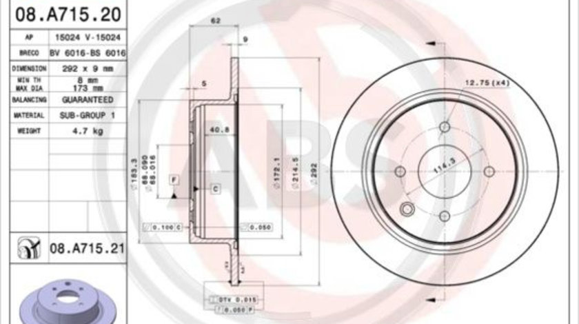 Disc frana puntea spate (08A71521 ABS) NISSAN,NISSAN (DFAC)