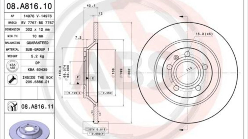 Disc frana puntea spate (08A81611 ABS) AUDI