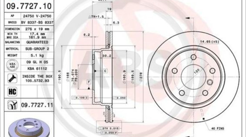 Disc frana puntea spate (09772711 ABS) BMW,BMW (BRILLIANCE)