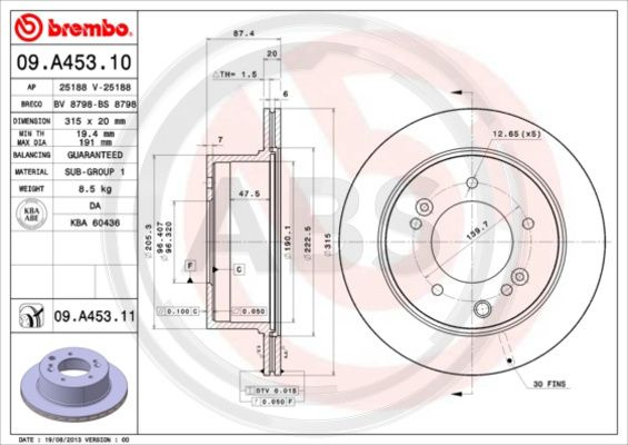 Disc frana puntea spate (09A45311 ABS) KIA