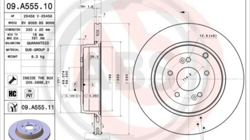 Disc frana puntea spate (09A55511 ABS) HYUNDAI