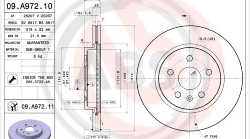 Disc frana puntea spate (09A97211 ABS) BUICK (SGM),CADILLAC (SGM),CHEVROLET,OPEL,ROEWE (SAIC),SAAB,VAUXHALL