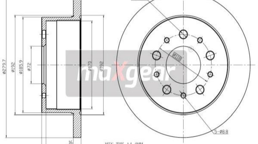 Disc frana puntea spate (190993 MAXGEAR) Citroen,FIAT,PEUGEOT