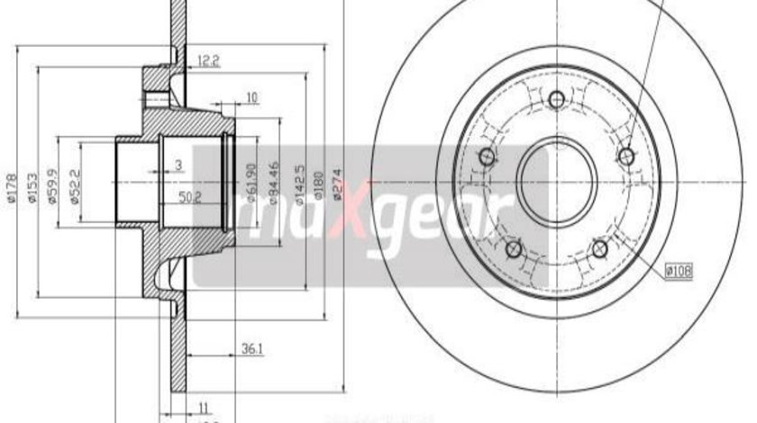 Disc frana puntea spate (191974 MAXGEAR) MERCEDES-BENZ,RENAULT