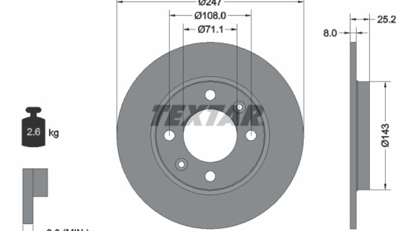 Disc frana puntea spate (92055003 TEXTAR) Citroen,Citroen (DF-PSA),PEUGEOT,PEUGEOT (DF-PSA)